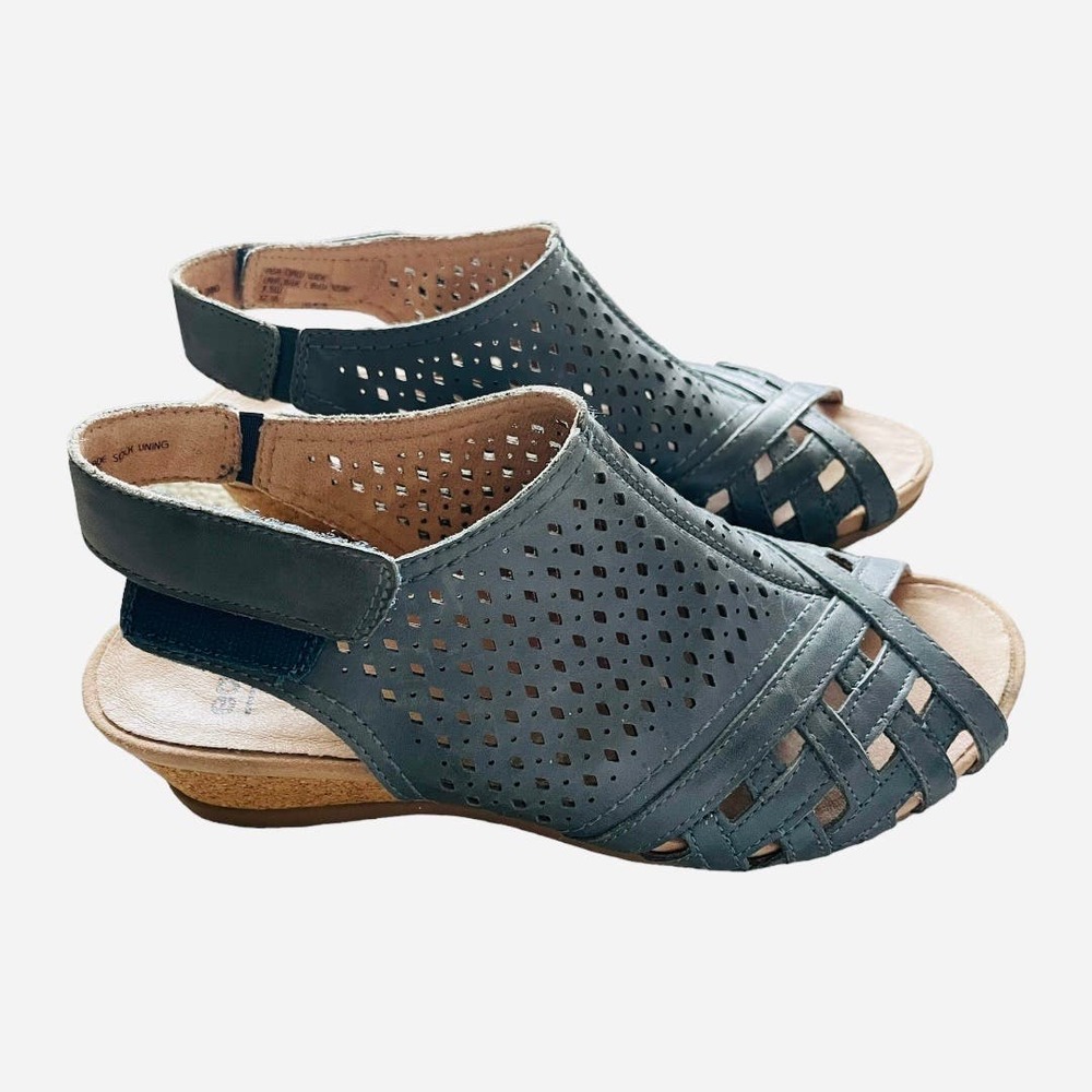 Earth Women's Perforated Slingback Sandals in Dark Teal